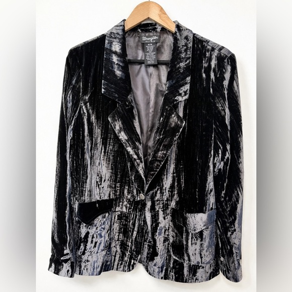 Wrangler Jackets & Blazers - Wrangler Retro Crushed Velvet Blazer Black Silver Western Jacket Statement Piece